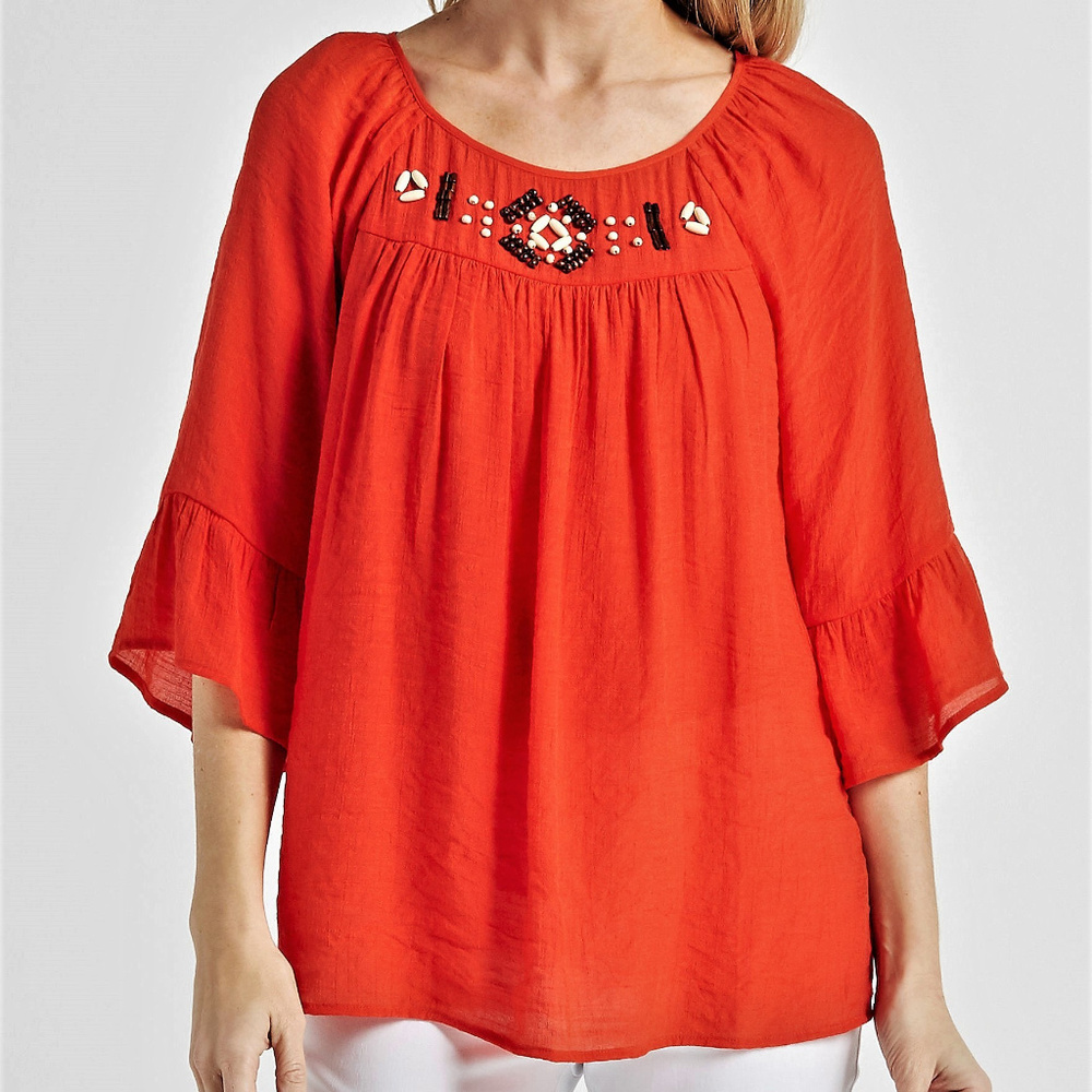 Zac & Rachel Bead Embellished Boho Blouse 2X